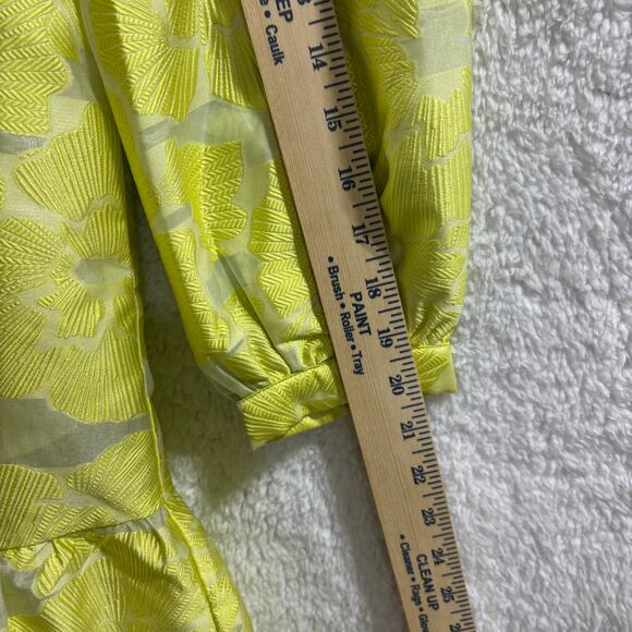 Tuckernuck Jacquard Floral Mini Dress XS Chartreuse Yellow Puff Sleeve Mock Neck - Picture 6 of 9